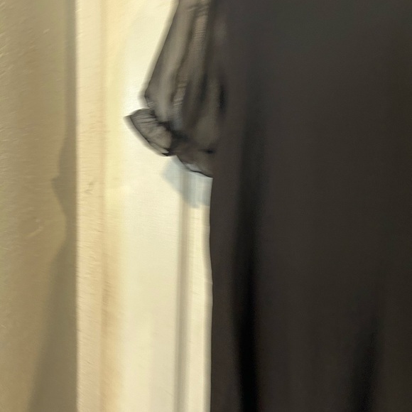 NWOT Adele & May Black Knit Top with Chiffon Short Sleeves Floral Tie - Picture 5 of 11